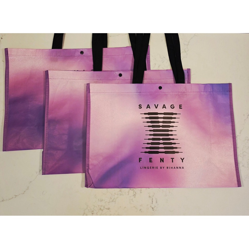 Savage X Fenty Reusable Tote Bag Set of 3 Purple Tie Dye Shopping Bags Rihanna